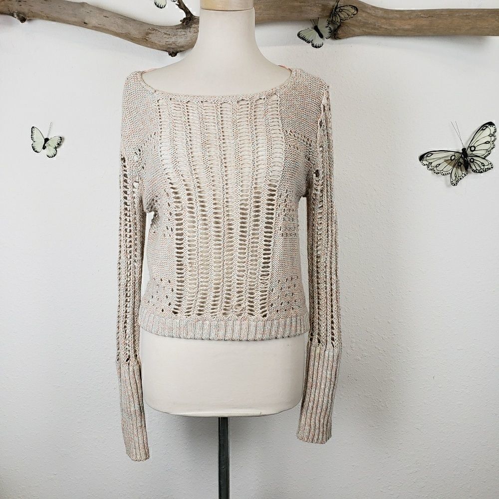 Free people open knit heathered crew neck sweater